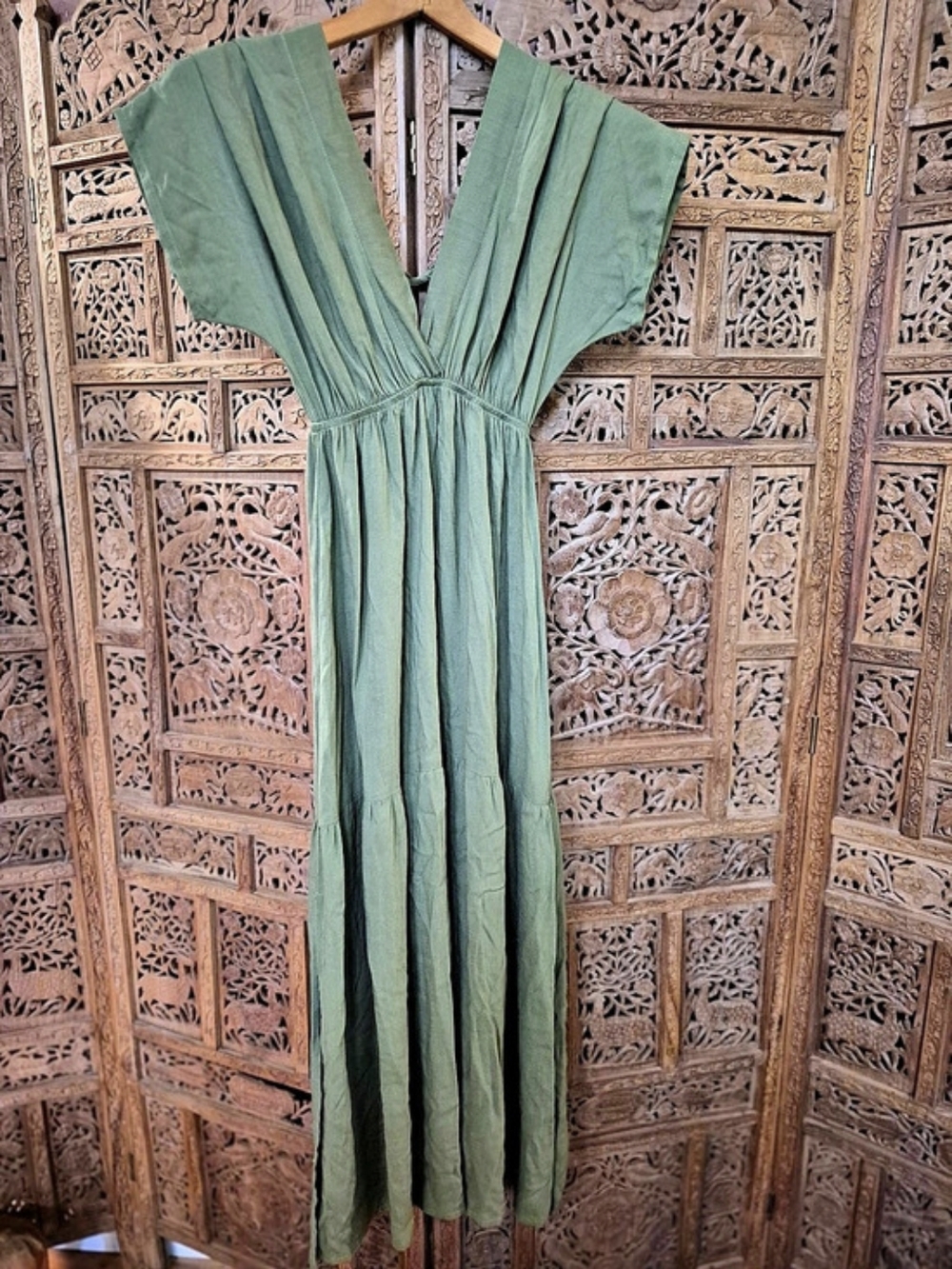 Green Linen Maxi Dress Like New